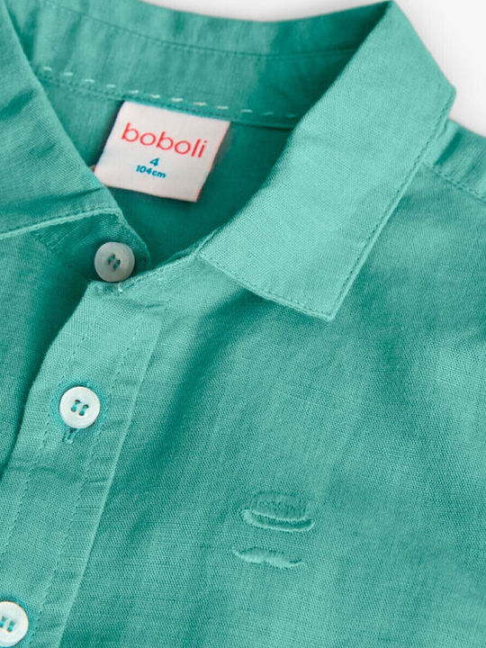 Kids Shirt Long Sleeve Linen Green