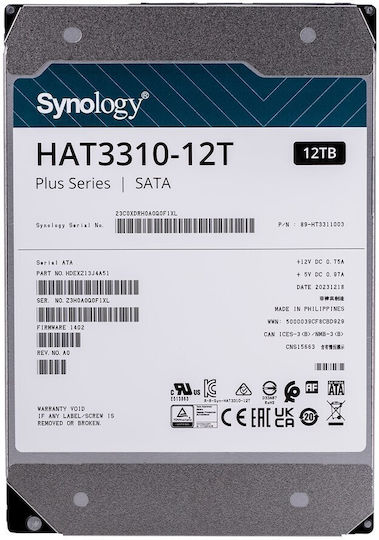 Synology Plus 12TB HDD Hard Drive 3.5" SATA III 7200rpm with 281MB Cache for NAS HAT3310-12T