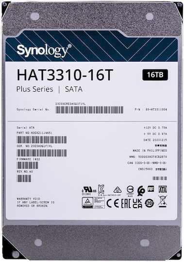 Synology Plus 16TB HDD Σκληρός Δίσκος 3.5" SATA III 7200rpm για NAS HAT3310-16T