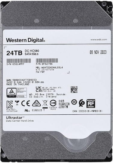 Western Digital Ultrastar DC HC580 24TB HDD Σκληρός Δίσκος 3.5" SATA III 7200rpm με 512MB Cache για Server / Καταγραφικό 0F62796