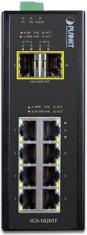 Planet IGS-1020TF Unmanaged L2 PoE+ Switch with 8 Gigabit (1Gbps) Ethernet Ports and 2 SFP Ports