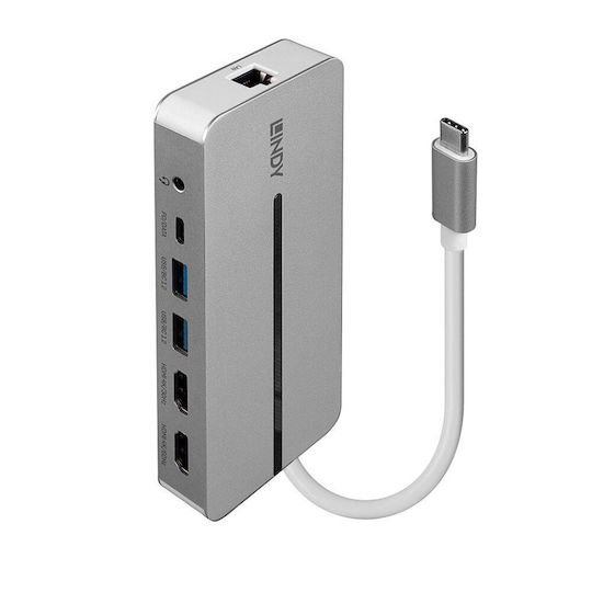 Lindy USB-C Docking Station with HDMI 4K PD Ethernet and Support for 2 Monitors Gray (43360)