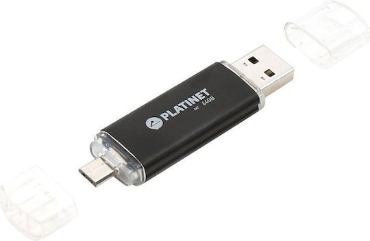 Platinet 64GB USB 2.0 Stick με σύνδεση USB-A & USB-C Μαύρο