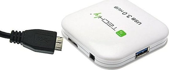 Techly Hub 4 Porturi USB 3.0 cu Conectare USB-A Alb