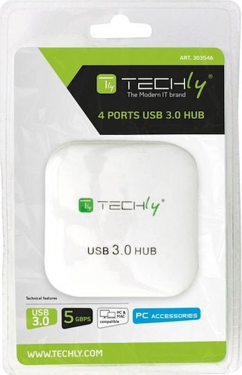 Techly Hub 4 Porturi USB 3.0 cu Conectare USB-A Alb
