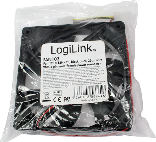 LogiLink FAN103 Case Fan 120mm (2000rpm / 75cfm) Without LED Lighting and 4-Pin Molex Connection
