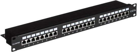 Q-Lantec Екраниран пач панел за рафт 1U 19" 50 порта cat5e Черен