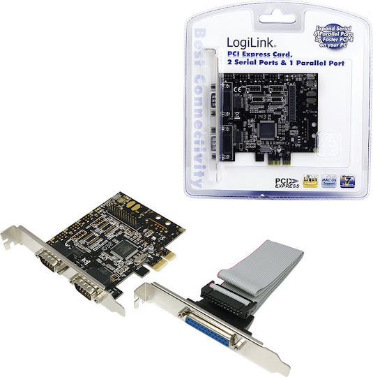LogiLink Κάρτα PCIe σε 3 θύρες DB25 Parallel / RS232 DB9 Serial