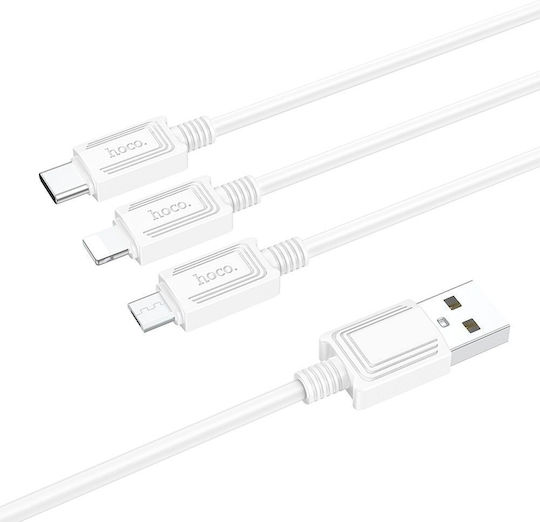 Hoco Regular USB to Lightning / Type-C / micro USB Cable 2A Λευκό 1m HOCOX76W