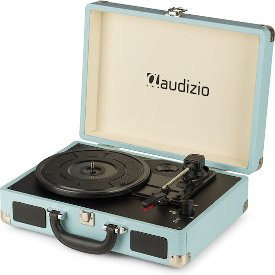 Audizio 102.040 Винтидж Грамофон Куфарче със Задвижване с Ремък, Предусилвател и Вградени Говорители Светлосин