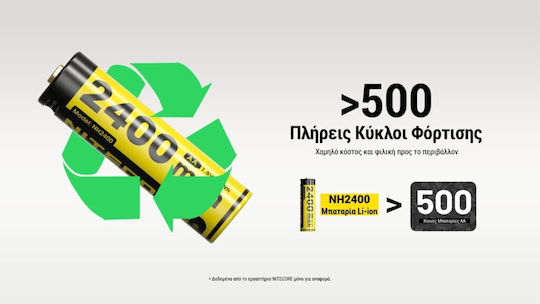Nitecore Rechargeable Battery AA2400 1.5V x4 + Charging Cable NH2400