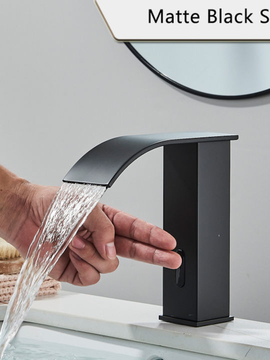 Bathroom Sink Faucet Blackswan Type M183 Short Black Model Waterfall Spout Sensor Size 15 Cm Bathroom Sink Faucet Blackswan Type M183 Short Black Model Waterfall Spout Sensor Size 15 Cm