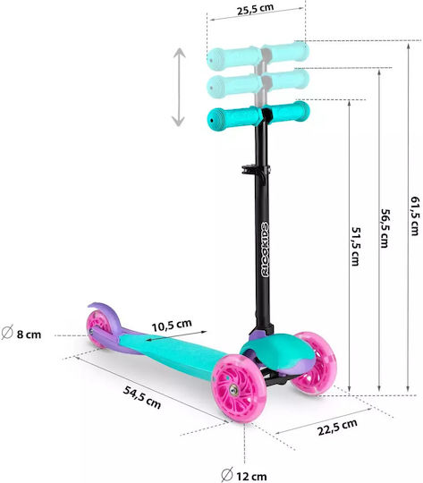 Ricokids Scuter Copii Pliabil Loco 3 Roți Roz Turcoaz