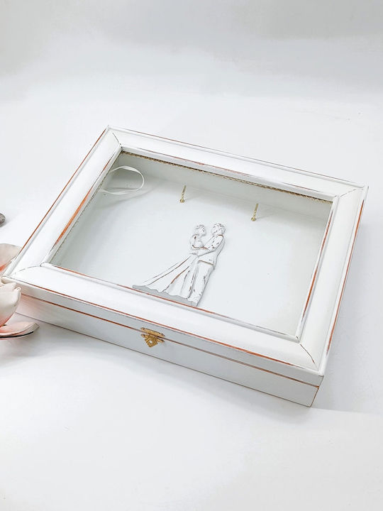 Korres Craft Tabletop Rectangle Wedding Crown Case / Photo Frame Wooden White 26.5x33cm