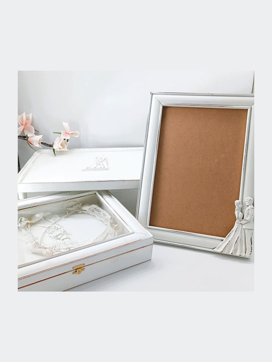 Korres Craft Tabletop Rectangle Wedding Crown Case / Photo Frame Wooden White 26.5x33cm