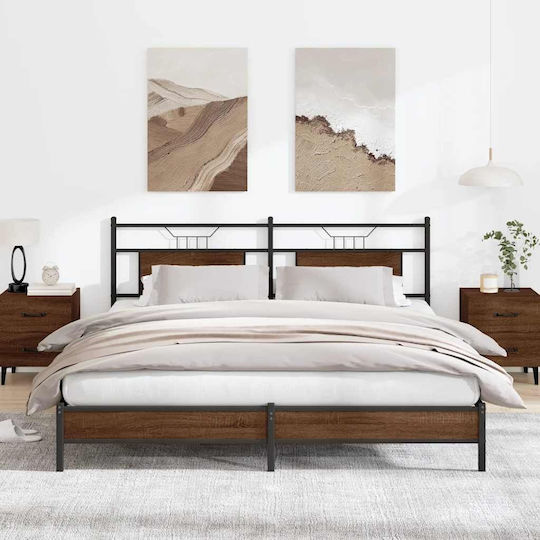 King Size Wooden Brown Bed with Slats for Mattress 183x213cm