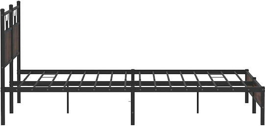 King Size Wooden Brown Bed with Slats for Mattress 183x213cm