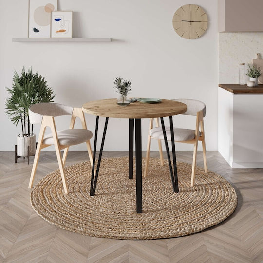 Xana Round Table Dining Room Wooden with Metal Frame Sepet Oak 90x90x77.5cm