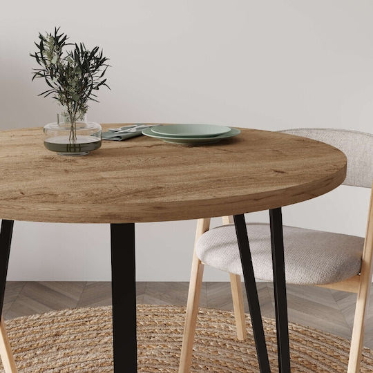 Xana Round Table Dining Room Wooden with Metal Frame Sepet Oak 90x90x77.5cm