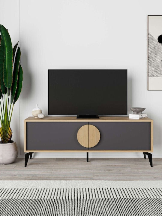 TV Stand Gora from Metal & Wood Sapphire Oak - Silky Black L140xW35.6xH51cm