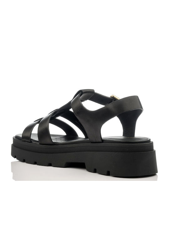 Adacter S Leder Flache Sandalen für Damen mit Riemen in Schwarz Farbe