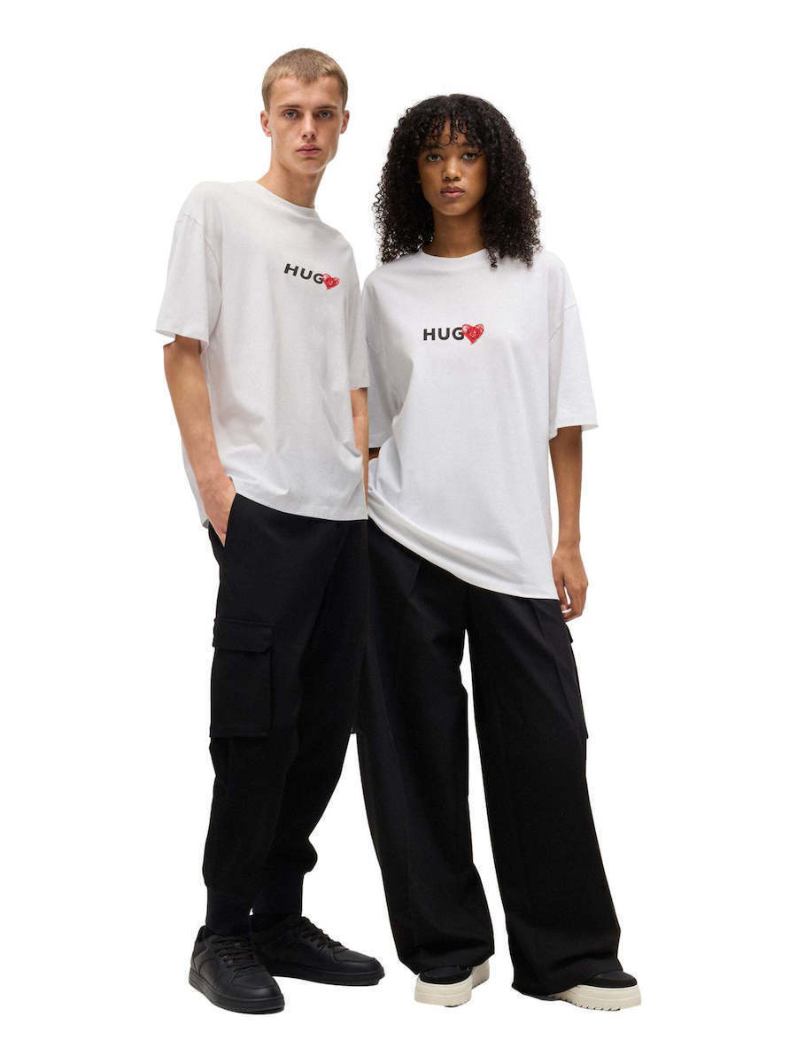 Tシャツ・カットソー HUGO Men T-shirt Black 50530557 001 HUGO - Cotton-jersey T-shirt with heart artwork - Black