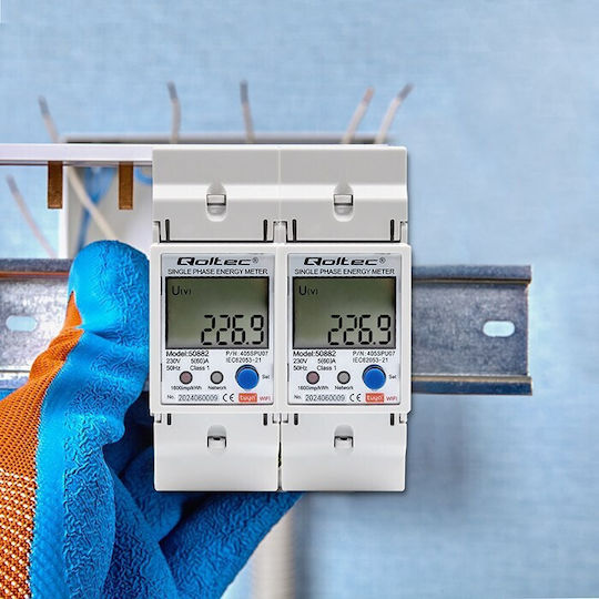 Qoltec 50882 Single Phase Electronic Energy Consumption Meter Din Rail Wi-fi Tuya 230v Lcd