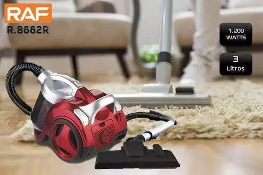 Raf R.8662P Ηλεκτρική Σκούπα 1200W με Κάδο 3lt Κόκκινη