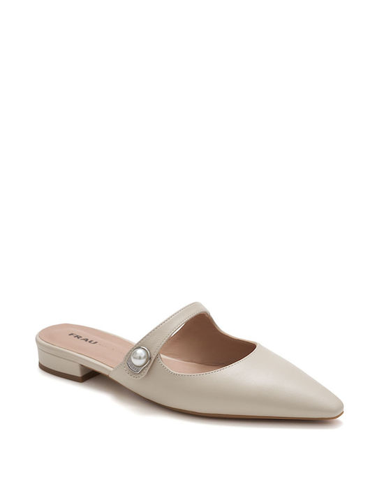 Frau Flat Leather Mules Beige