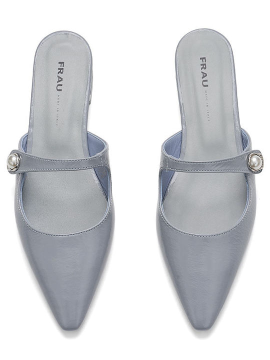 Flat Δερμάτινα Mules σε Γκρι Χρώμα