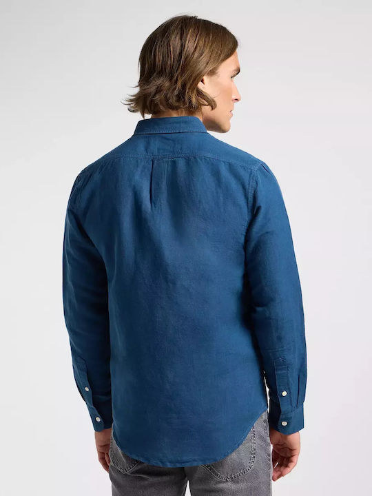 Long-sleeved Linen Shirt Dark Blue