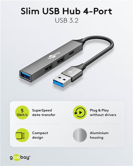 Goobay USB 3.2 4 Port Hub with USB-A Connection Gray