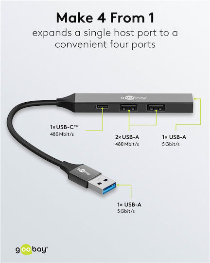 Goobay USB 3.2 4 Port Hub with USB-A Connection Gray