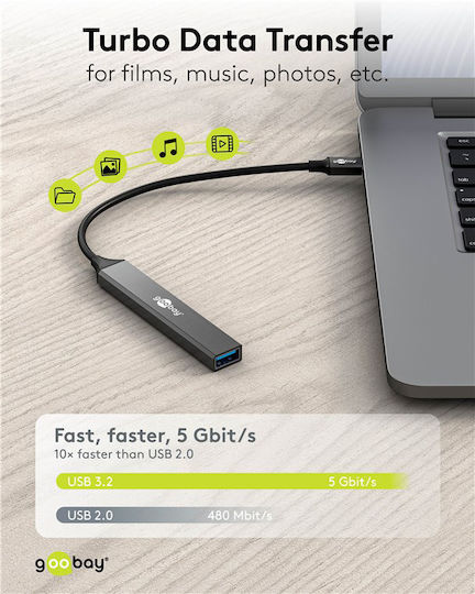 Goobay USB 3.2 4 Port Hub with USB-A Connection Gray
