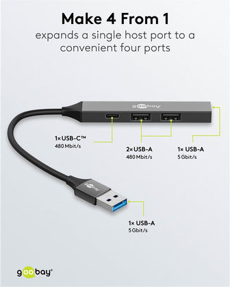 Goobay USB 3.2 4 Port Hub with USB-A Connection Gray