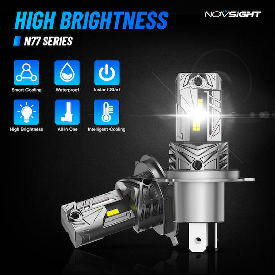 NovSight Lamps Car & Motorcycle H4 LED 6500K Cold White 12-24V 60W 2pcs
