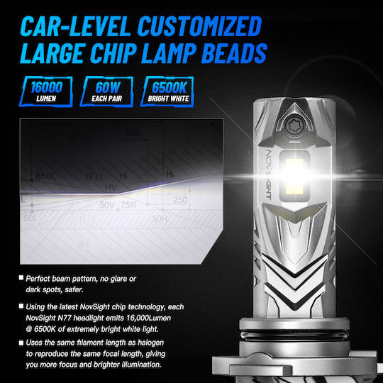 NovSight Λάμπες Αυτοκινήτου & Μοτοσυκλέτας HB4-9006 LED 6500K Ψυχρό Λευκό 12-24V 60W 2τμχ