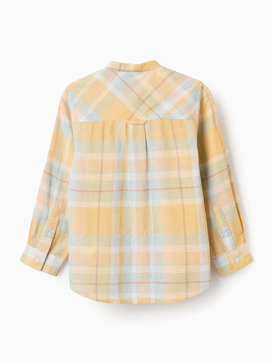 Kids Checked Shirt Long Sleeve Linen Yellow