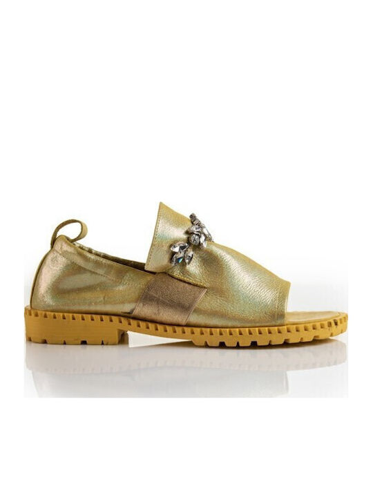 Daphne Leather Women's Flat Sandals in Gold Color
