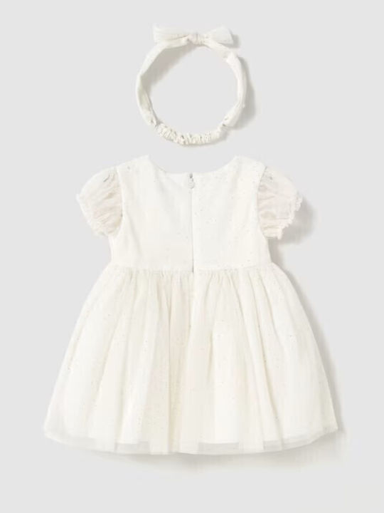 Kinderkleid Kurzärmelig Tüll Ecru