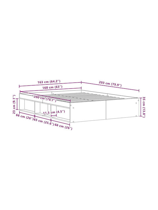Vidaxl Bettgestell ohne Matratze 160x200cm Holzwerkstoff 1 Stück Doppel Braun