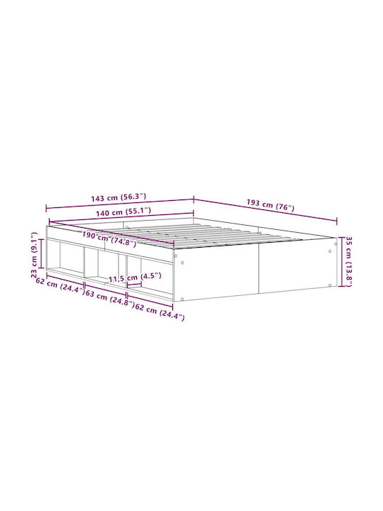 Cadru de Pat Vidaxl Fără Saltea Stejar Negru 140x190cm 1 Bucată Single Maro