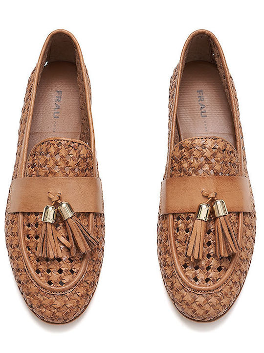 Leather Women's Loafers in Tabac Brown Color