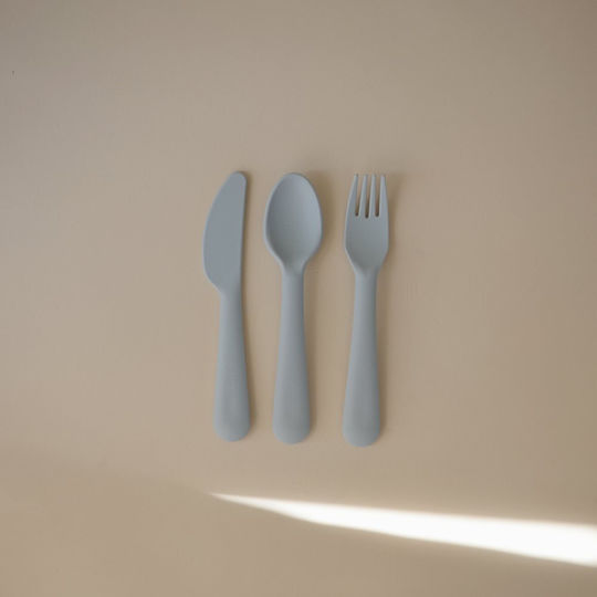 Mushie Σετ Βρεφικά Μαχαιροπίρουνα Cutlery από Σιλικόνη Γαλάζια 3τμχ