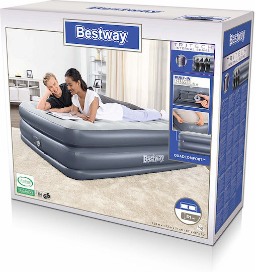 Bestway Double Camping Air Mattress With Integrated Electric Pump 203x152x51cm Blue