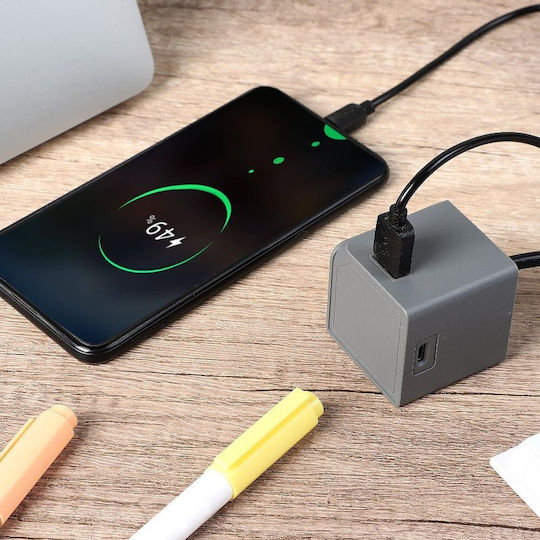 Allocacoc Charging Stand with 4 USB-A Ports and Cable USB-C 65W Power Delivery in Gray color (DH1254GY/EUPD65)