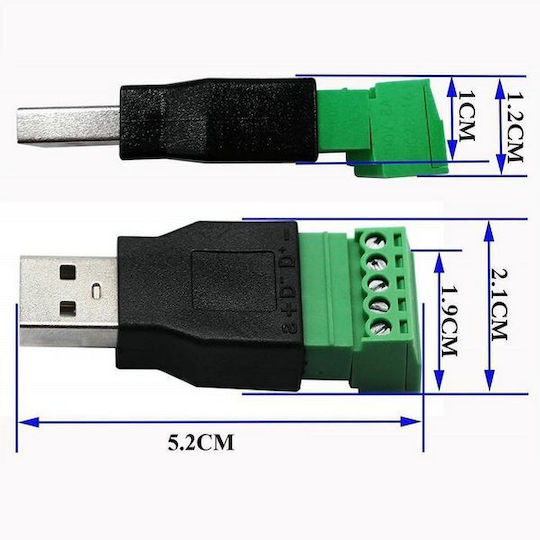 Ez-uam5pr Usb-a Male To 5-pin Removable Terminal Connector