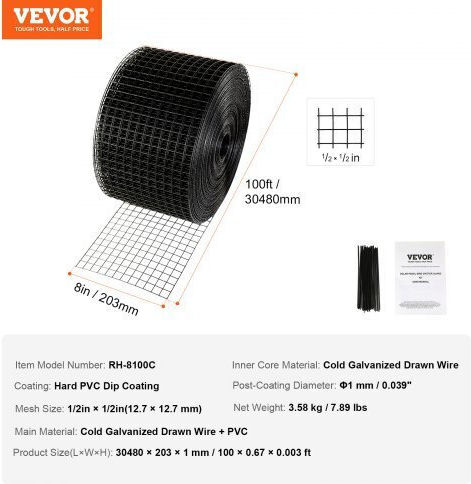 Vevor Προστατευτικό Πλέγμα Ηλιακών Πάνελ 8"x100ft Pvc Επίστρωση Tyndcbbhwtz8uka3ev0