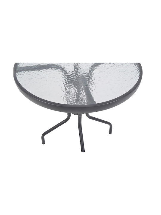 Outdoor Dinner Free Standing Table with Glass Surface and Metal Frame Anthracite 60x60x70cm