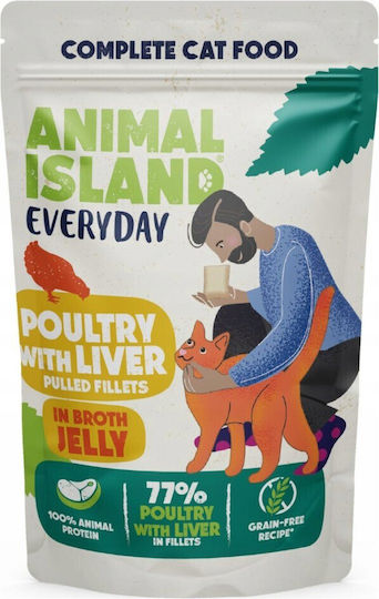Animal Island Υγρή Τροφή για Γάτες σε Φακελάκι με Πουλερικά και Συκώτι 4x85gr